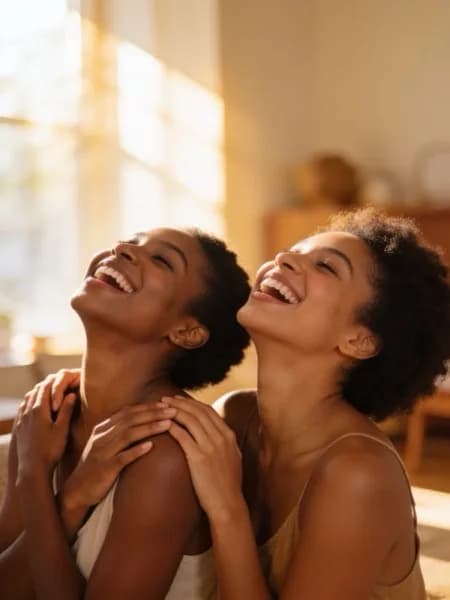 Two friends, laughing